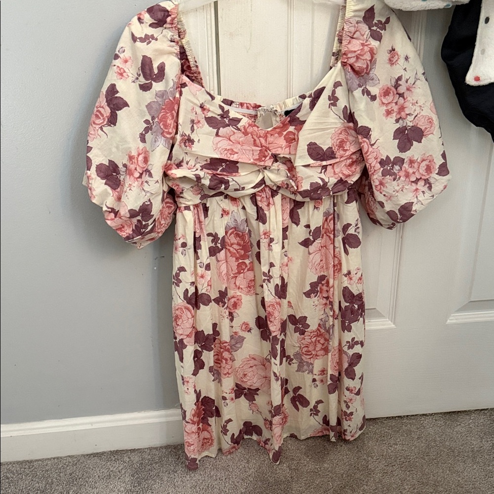 Trixxi Floral Smocked Dress with Puff Sleeves